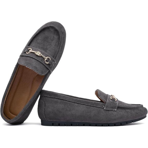 Women's Dark Grey Suede  Arch Support Casual Slip on Comfort Penny Loafers - Picture 6 of 9